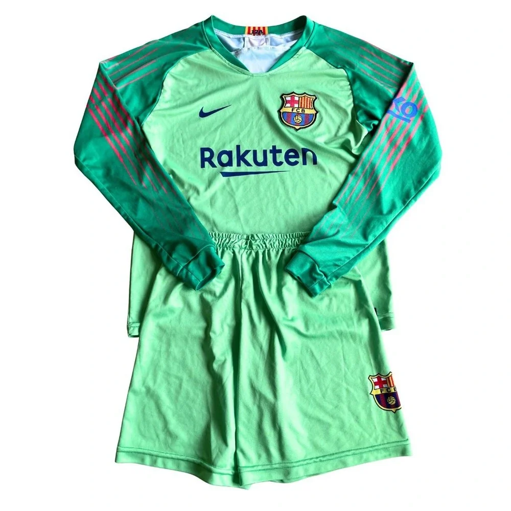 Nike FC Barcelona 2021 2022 Ter Stegen #1 Goalkeeper Jersey Shorts Set Youth 12A